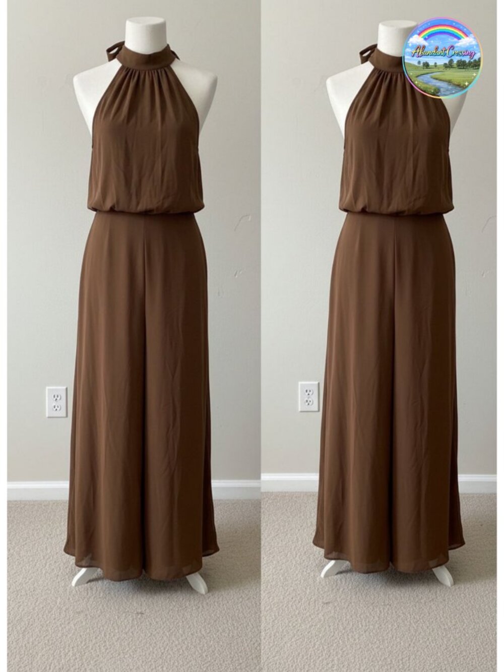 Chiffon Halter Neck Wide Leg Jumpsuit Sleeveless one piece